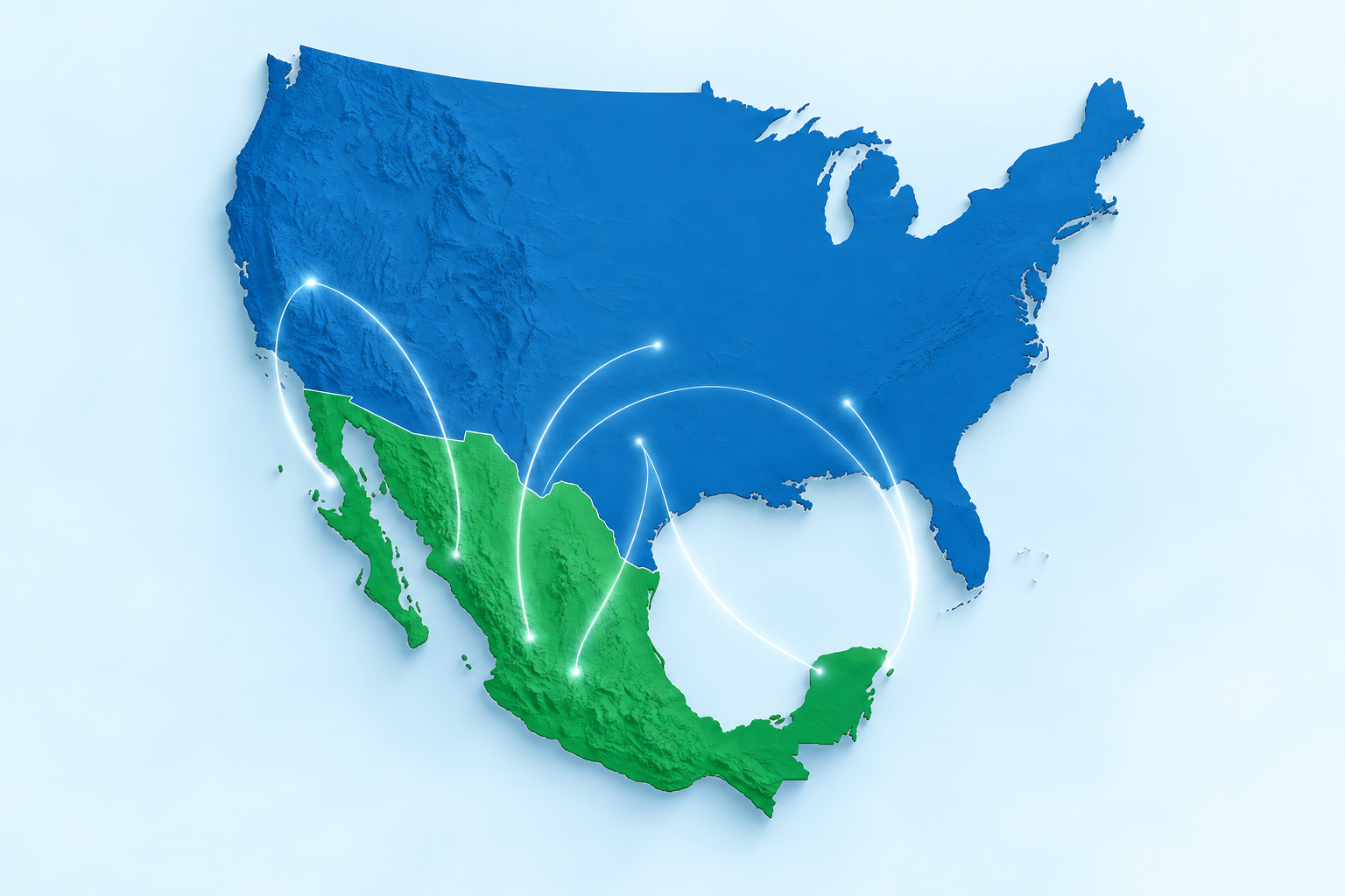 Mapa de cobertura y conexiones de ENSA entre México y Estados Unidos